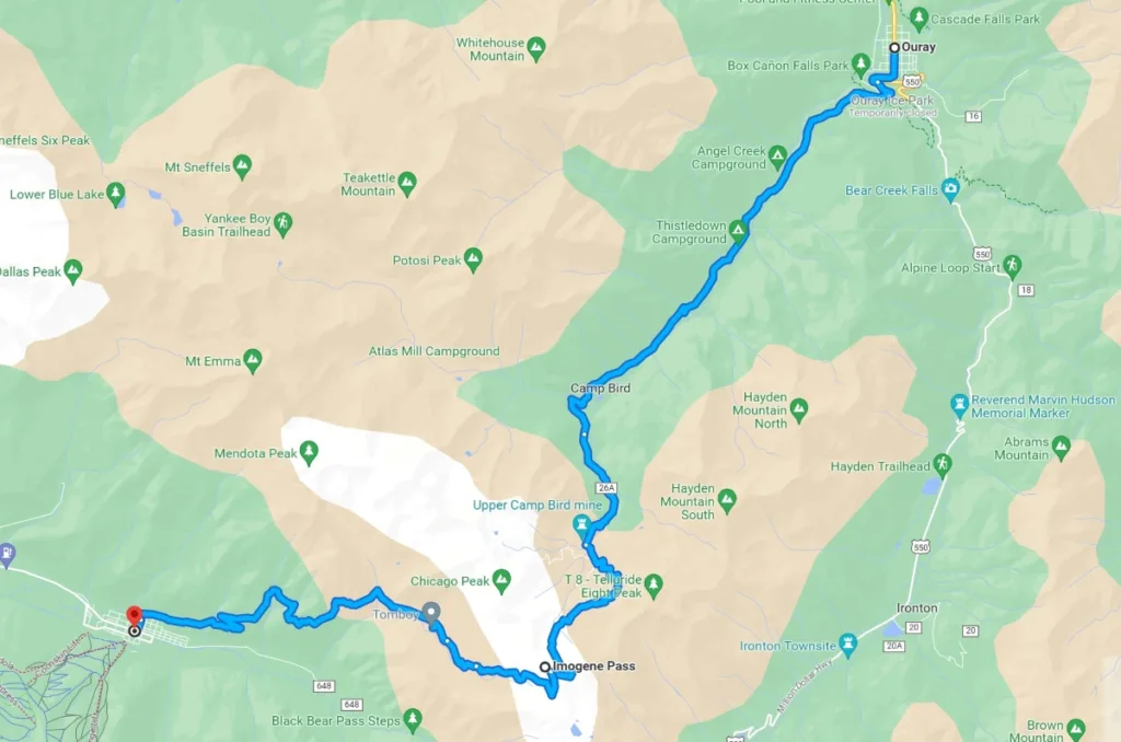 Imogene Pass off-road map