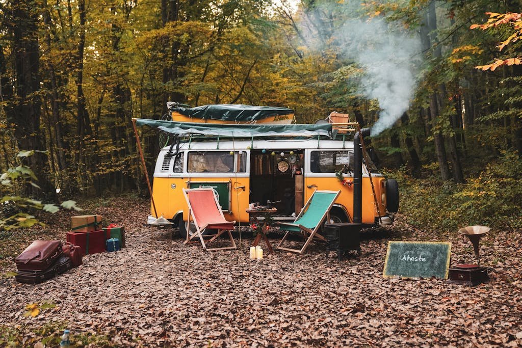 A Caravan in a Forest-fall camping